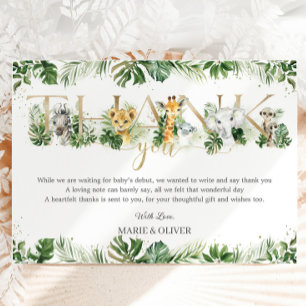 Leuk Oerwoud Dieren Safari Groen Baby shower Bedankkaart