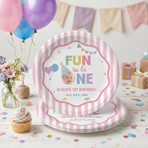 Leuk om één roze strepen verjaardag papieren borde bordje