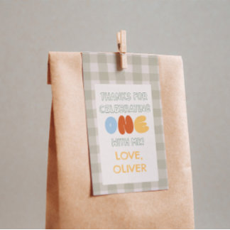 Leuk om EEN te zijn groene Gingham 1e verjaardag c Cadeaulabel