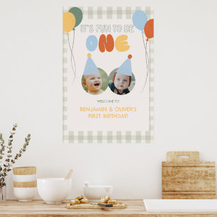 Leuk om EEN te zijn Groene Gingham 1e verjaardag W Poster