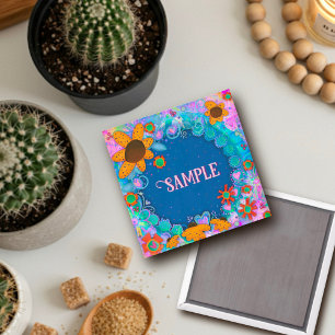 Leuk op maat Geel Bloemen Blauw Inspirivity Magnet Magneet