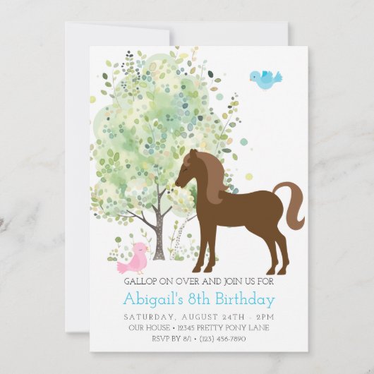 Leuk Paard, Bomen, Pony Rides Ruitersport Verjaard Kaart (Voorkant)