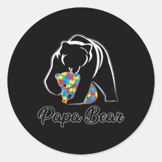 Leuk Papa Beer Autisme Bewustzijn Autisme Matching Ronde Sticker