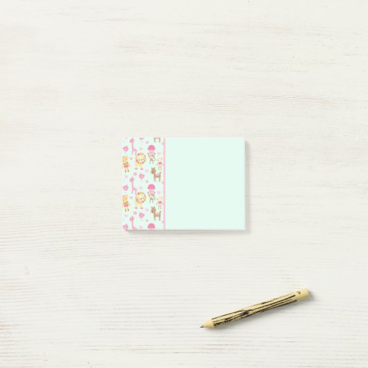Leuk patroon met gelukkige dieren en speelgoed post-it® notes (Op bureau)