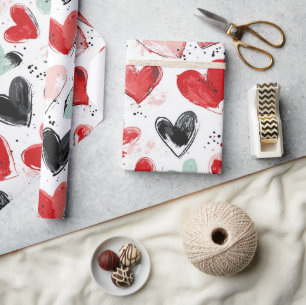 Leuk patroontje met beschilderde hartjes waterverf cadeaupapier
