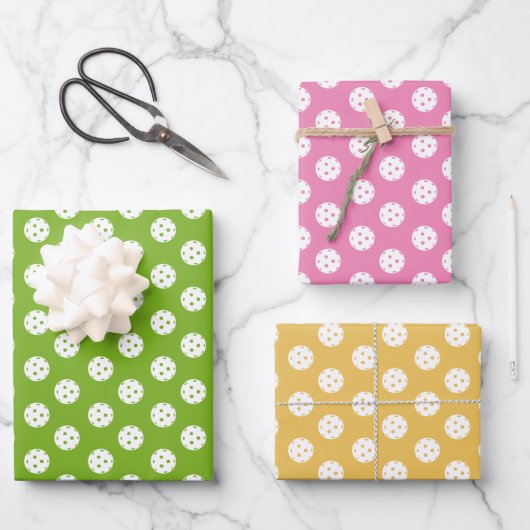 Leuk Pickleball Pattern Roze Groen Sinaasappel Inpakpapier Vel (Voorkant)