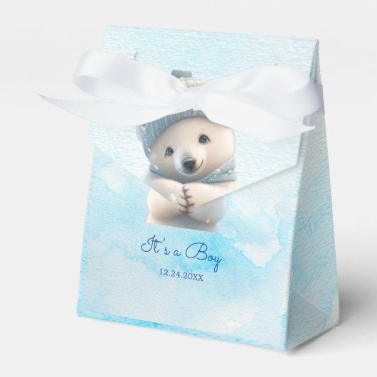 Leuk Polar Beer Winterblauw Baby shower Haar Boy Bedankdoosjes (Voorkant Zijde)