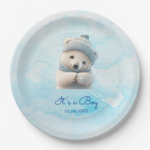 Leuk Polar Beer Winterblauw Baby shower Haar Boy Papieren Bordje