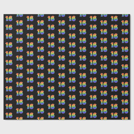 Leuk Rainbow Spectrum Pattern "16" Evenementnummer Cadeaupapier (Vlak)