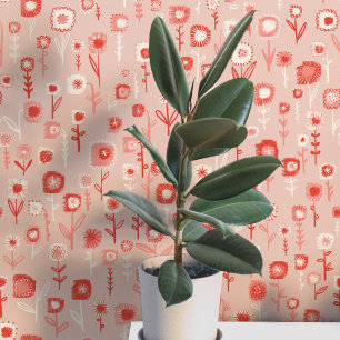Leuk Retro Roze Bloemmotief Behang