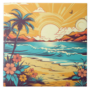 Leuk retro strandhuis tegeltje