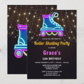 Leuk rolschaatsen verjaardagsfeestje kaart (Voorkant / Achterkant)