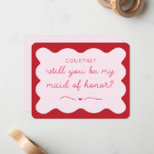 Leuk Rood & Roze Gepersonaliseerd Maid of Honor Vo Notitiekaartje (Voorkant / Achterkant in situ)