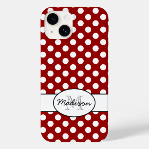 Leuk Rood Wit polka stippen retro patroon Monogram Case-Mate iPhone 14 Hoesje