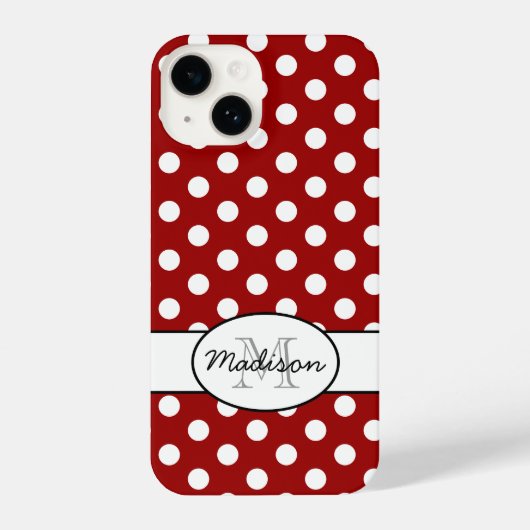 Leuk Rood Wit polka stippen retro patroon Monogram iPhone Hoesje (Achterkant)