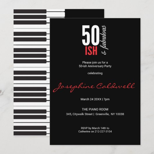 Leuk Rood & Zwart 50-ish en Fabulous Uitnodiging (Voorkant / Achterkant)