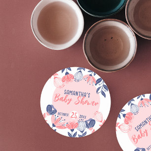 Leuk Roze Blauw Bloemen Botanisch Baby shower Ronde Kartonnen Onderzetter