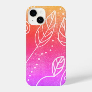 leuk roze en geel abstract kunstblad ontwerp iPhone 14 hoesje