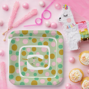 Leuk Roze en Groen Abstract Polka Dotted Snake Papieren Bordje