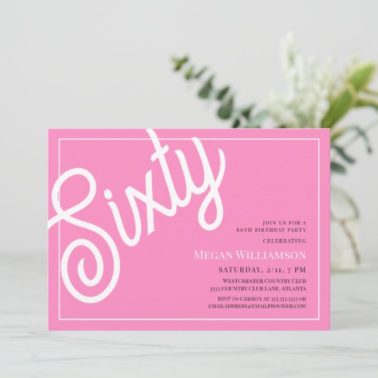 Leuk Roze en Wit Script 60ste verjaardag Kaart (Staand voorkant)