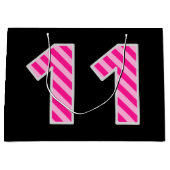 Leuk roze gestreept "11"; Gelukkige 11e verjaardag Groot Cadeauzakje (Voorkant)