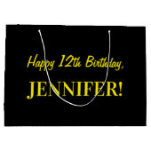 Leuk roze gestreept "12"; Gelukkige 12e verjaardag Groot Cadeauzakje (Achterkant)