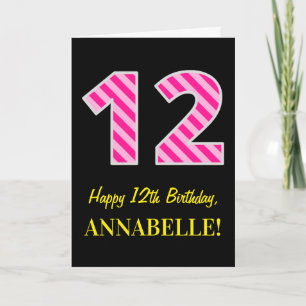 Leuk roze gestreept "12"; Gelukkige 12e verjaardag Kaart