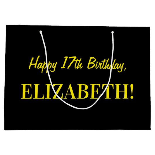 Leuk roze gestreept "17"; Gelukkige 17e verjaardag Groot Cadeauzakje (Achterkant)