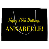 Leuk roze gestreept "19"; Gelukkige 19e verjaardag Groot Cadeauzakje (Achterkant)