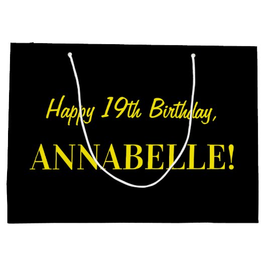 Leuk roze gestreept "19"; Gelukkige 19e verjaardag Groot Cadeauzakje (Achterkant)