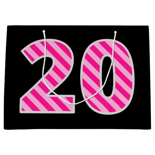 Leuk roze gestreept "20"; Gelukkige 20e verjaardag Groot Cadeauzakje (Voorkant)