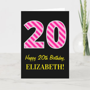 Leuk roze gestreept "20"; Gelukkige 20e verjaardag Kaart
