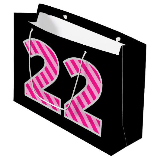 Leuk roze gestreept "22"; Gelukkige 22e verjaardag Groot Cadeauzakje (Voorkant Gekanteld)