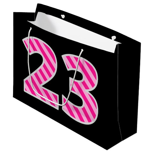 Leuk roze gestreept "23"; Gelukkige 23e verjaardag Groot Cadeauzakje (Voorkant Gekanteld)