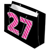 Leuk roze gestreept "27"; Gelukkige 27e verjaardag Groot Cadeauzakje (Voorkant Gekanteld)