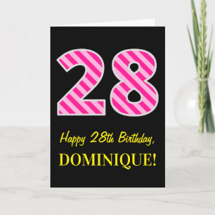 Leuk roze gestreept "28"; Gelukkige 28ste verjaard Kaart