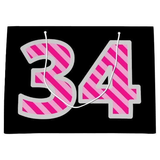 Leuk roze gestreept "34"; Gelukkige 34e verjaardag Groot Cadeauzakje (Voorkant)