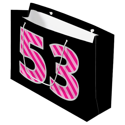Leuk roze gestreept "53"; Gelukkige 53e verjaardag Groot Cadeauzakje (Voorkant Gekanteld)