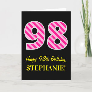 Leuk roze gestreept "98"; Gelukkige 98ste verjaard Kaart