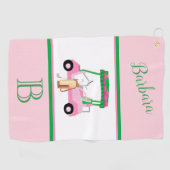 Leuk Roze Golfkar Monogram Naam Golfhanddoek (Horizontaal)