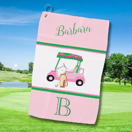 Leuk Roze Golfkar Monogram Naam Golfhanddoek