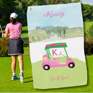 Leuk Roze Golfkar Schilderachtig Gepersonaliseerde Golfhanddoek