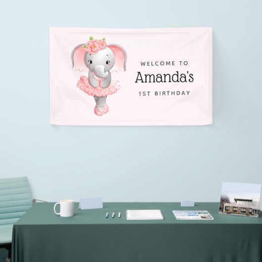 Leuk roze & grijs Olifant Ballerina Party Welkom Spandoek (Beurs)