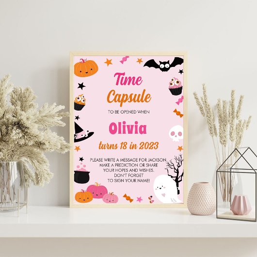 Leuk Roze Halloween Verjaardag Tijd Capsule Teken Poster
