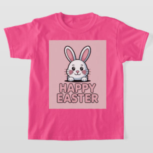 Leuk roze Happy Easter wit konijn T-shirt