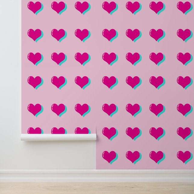 Leuk roze neon hart retro liefde nostalgie behang (Applicatie)