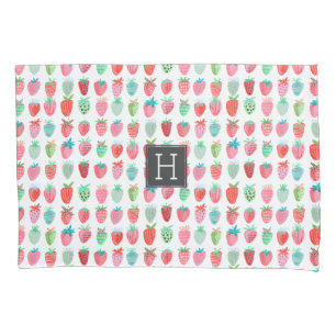 Leuk roze & rode aardbeimotief met monogram d kussensloop