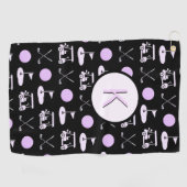 Leuk Roze Stijlvol Golf Design en Custom Monogram Golfhanddoek (Horizontaal)