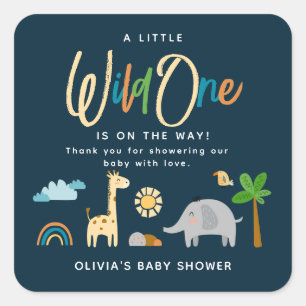 Leuk Safari Oerwoud Dier Wild Een Baby shower Vierkante Sticker