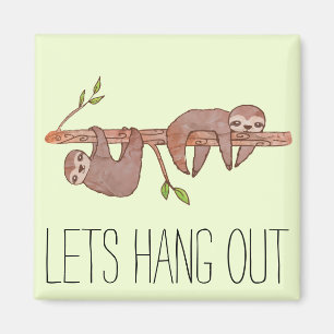 Leuk Schattig paar baby luiaards op een boomtak Magneet